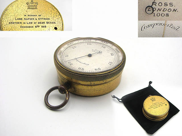 Antique Ross pocket barometer with Lord Napier & Ettrick inscription 1913